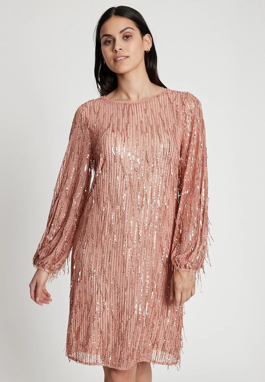 Ana Alcazar Ibies vestito paillettes rosa cipria