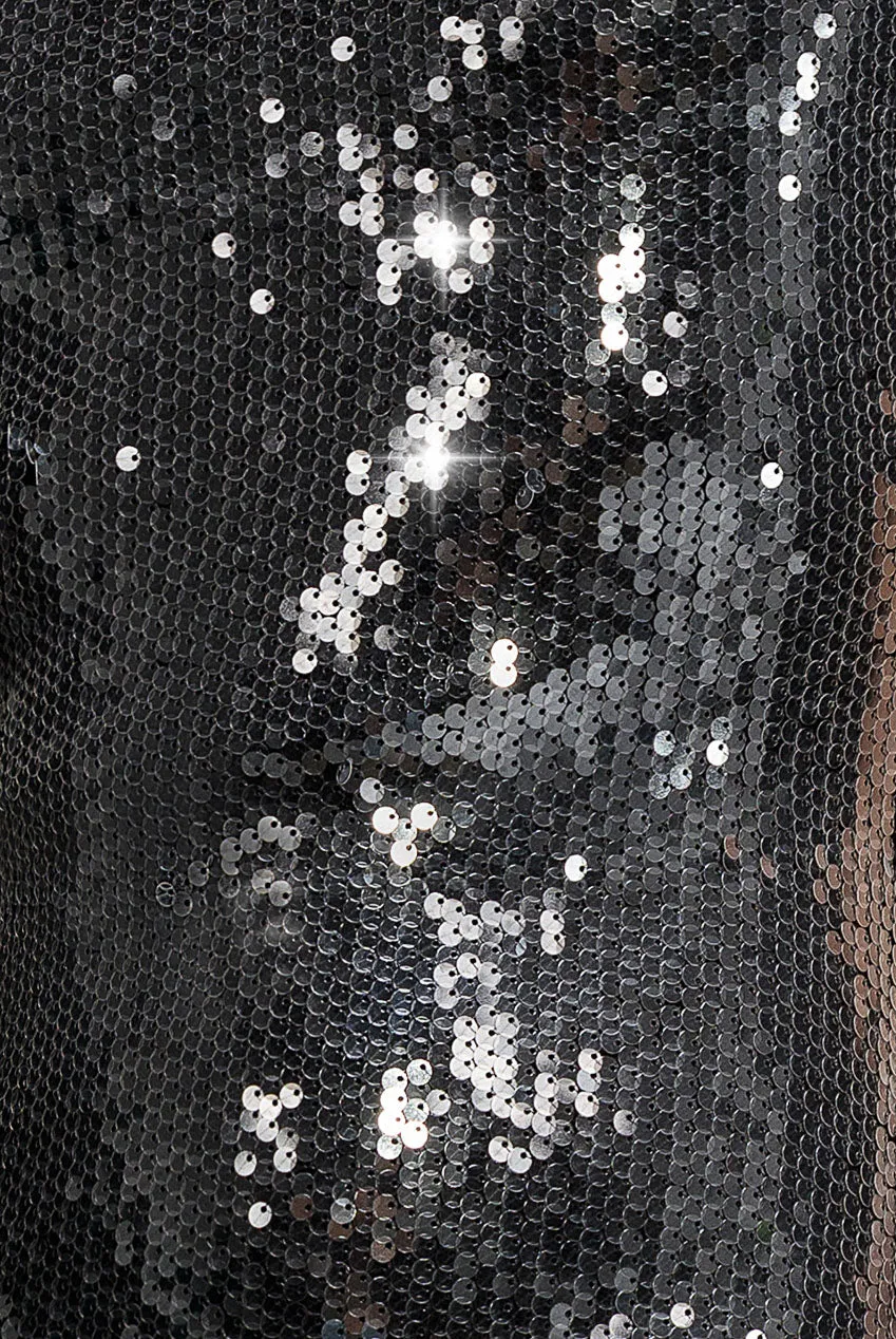 Goddiva Sequin Mermaid abito maxi argento scollo quadrato
