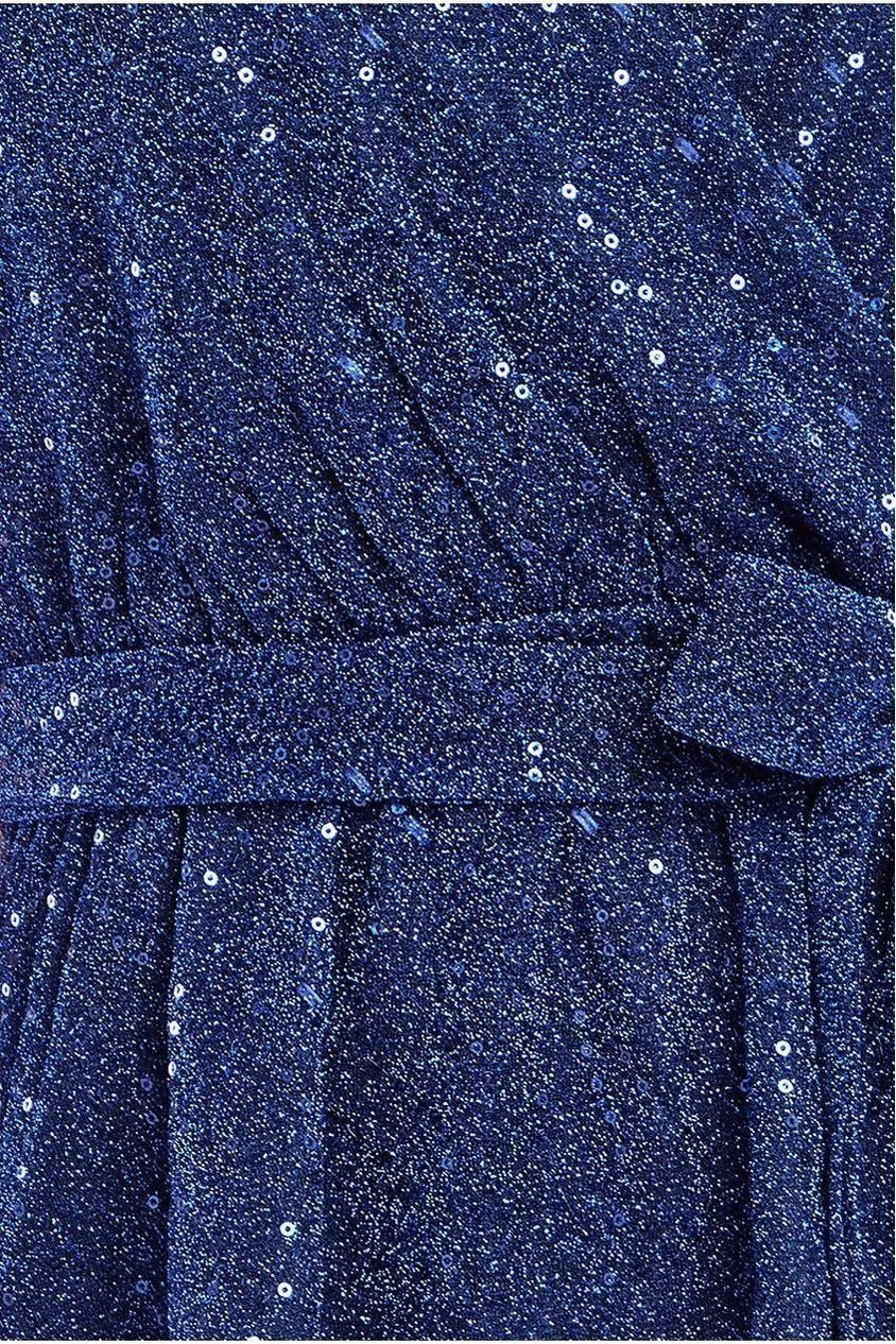 Goddiva Top Avvolgente Blu Navy Maniche Svolazzanti Lurex