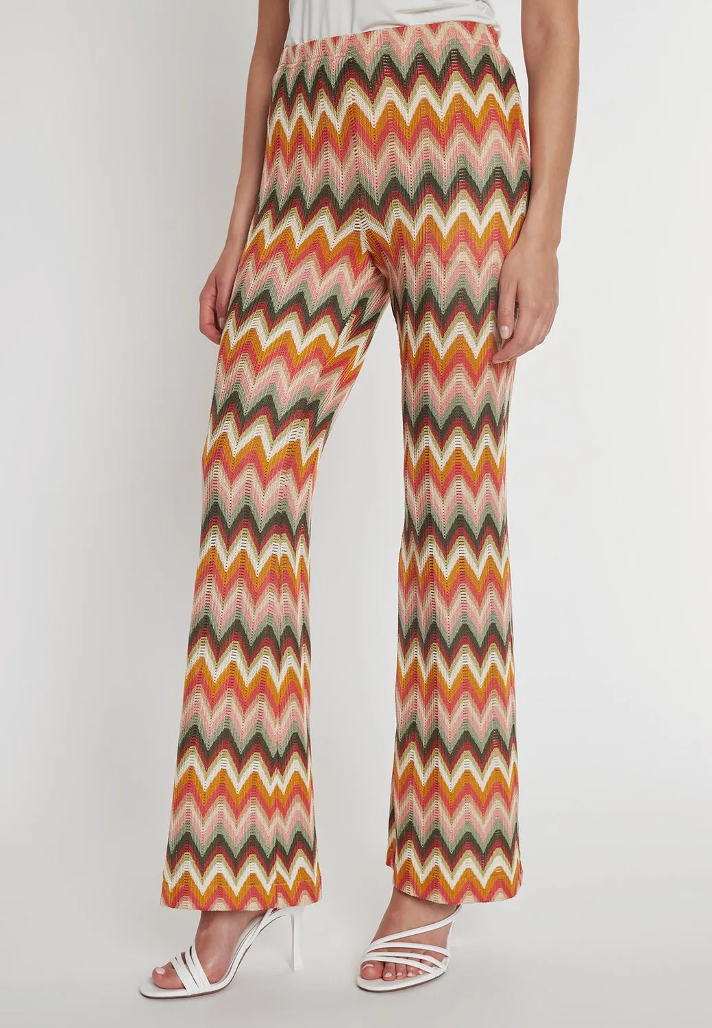 Ana Alcazar Poely pantaloni maglia marrone zigzag