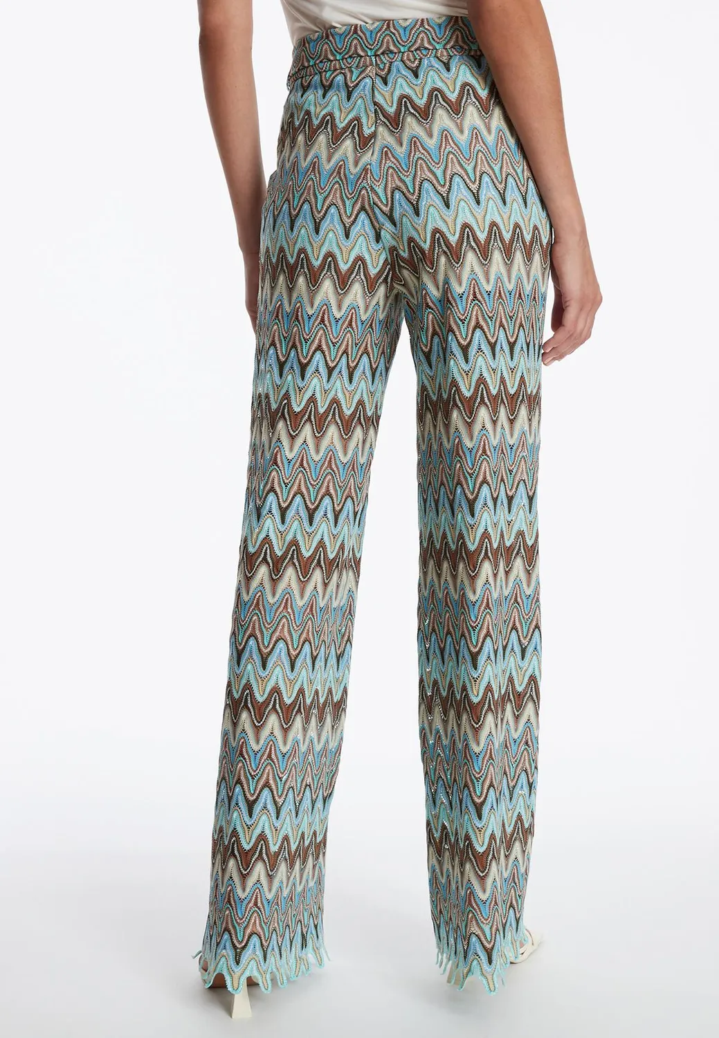 Ana Alcazar Zefoni pantaloni maglia zigzag azzurri