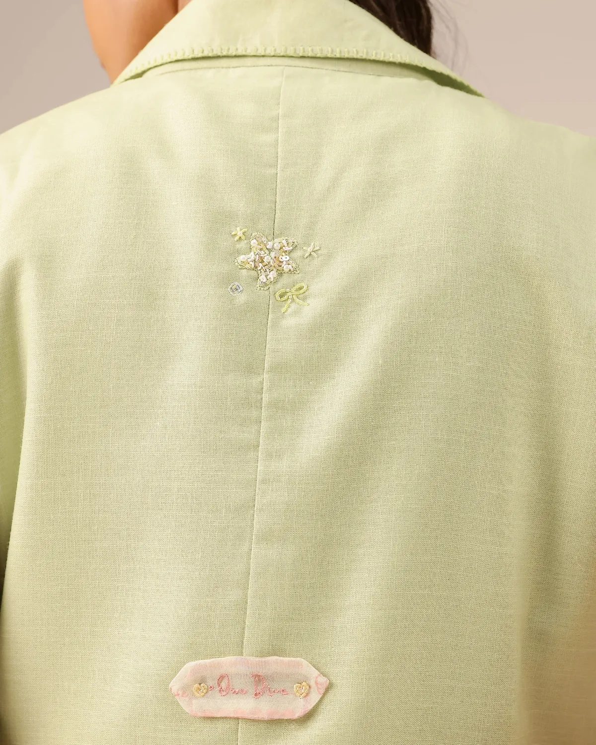 Our Dve Ocean Dusk giacca donna verde-rosa lino lunga