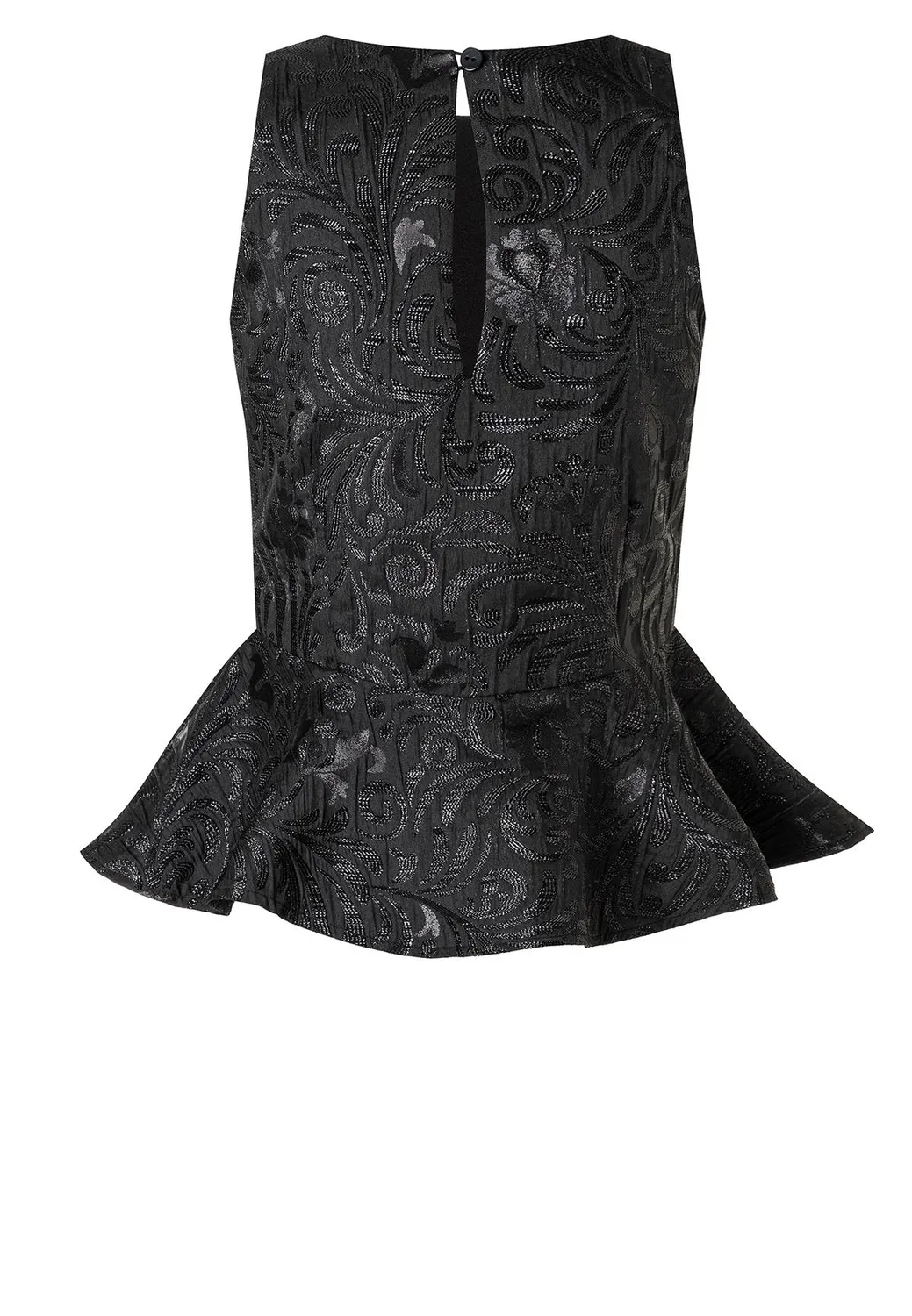 Ana Alcazar Absala top peplum broccato nero floreale