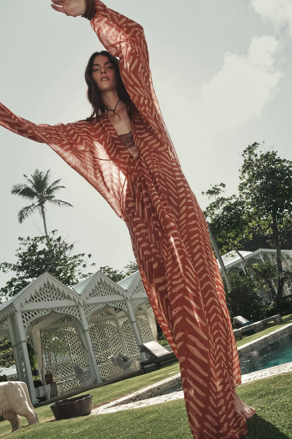 Johanna Ortiz Sensory Tapestry caftano georgette rosso