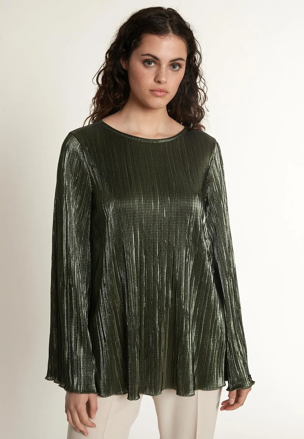Ana Alcazar Ogyni top plisse verde maniche tromba