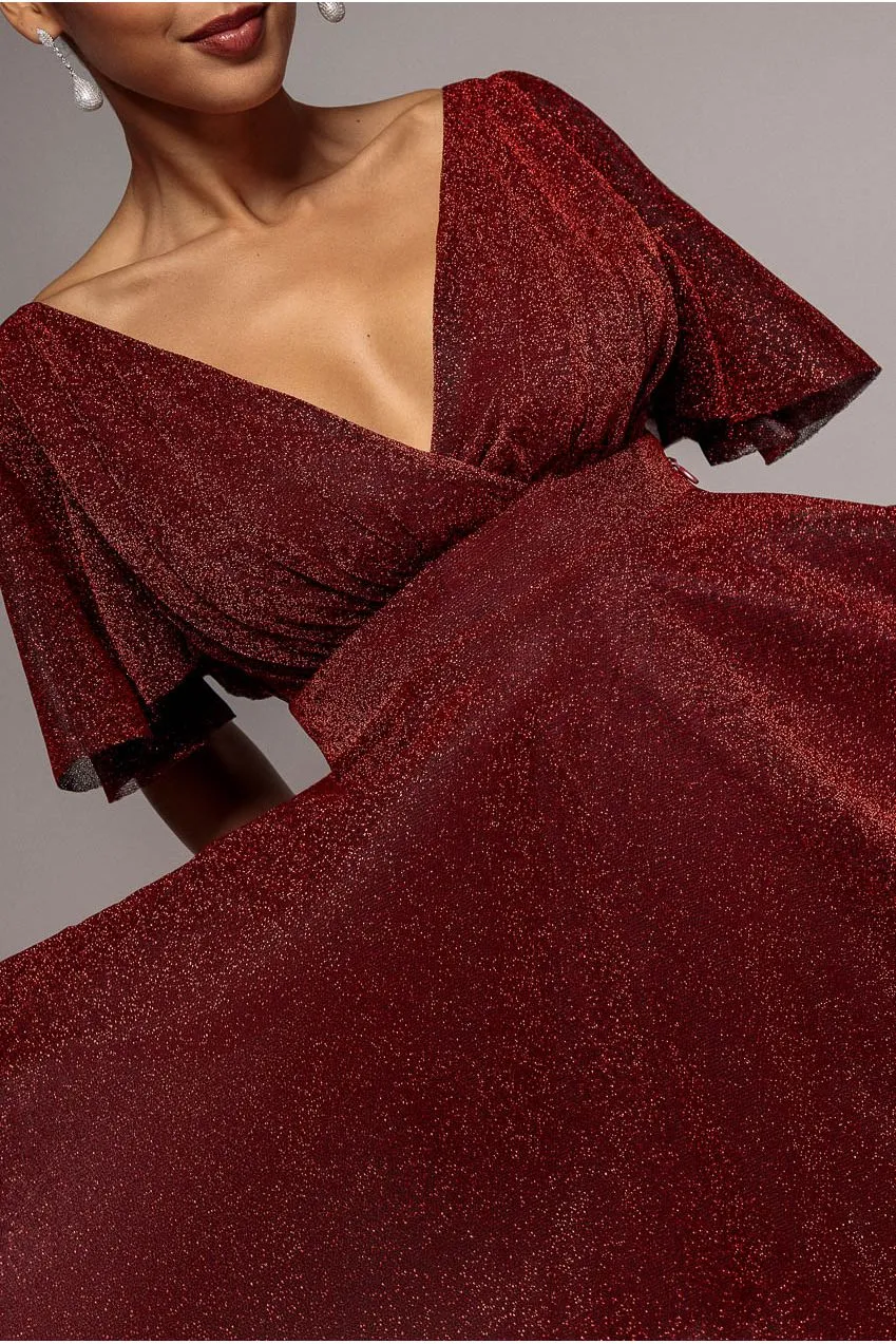 Goddiva Sparkle Lurex abito skater rosso mini lurex