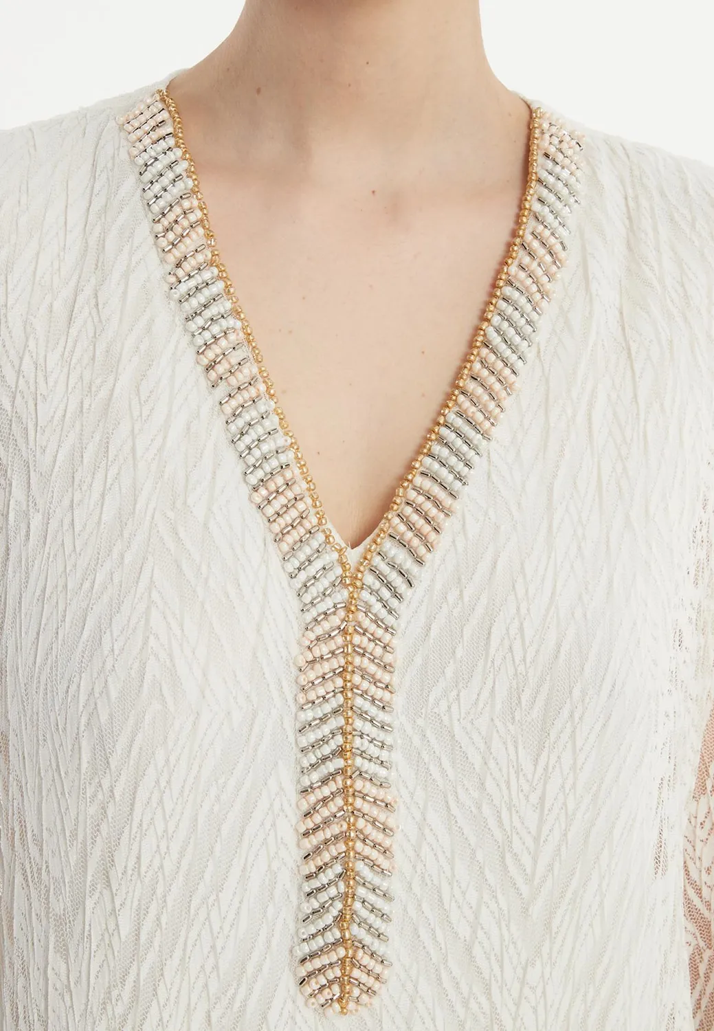 Ana Alcazar Zaira caftano maxi bianco pizzo