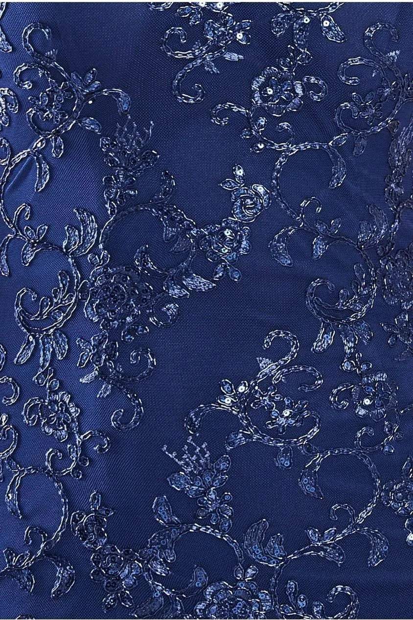 Goddiva Lace abito maxi navy pizzo spalle scoperte sirena