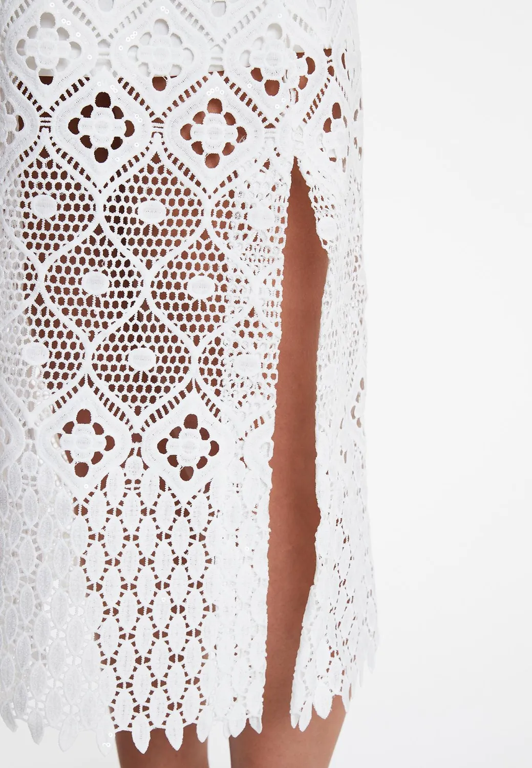 Ana Alcazar Wabora midi abito pizzo bianco scollo V