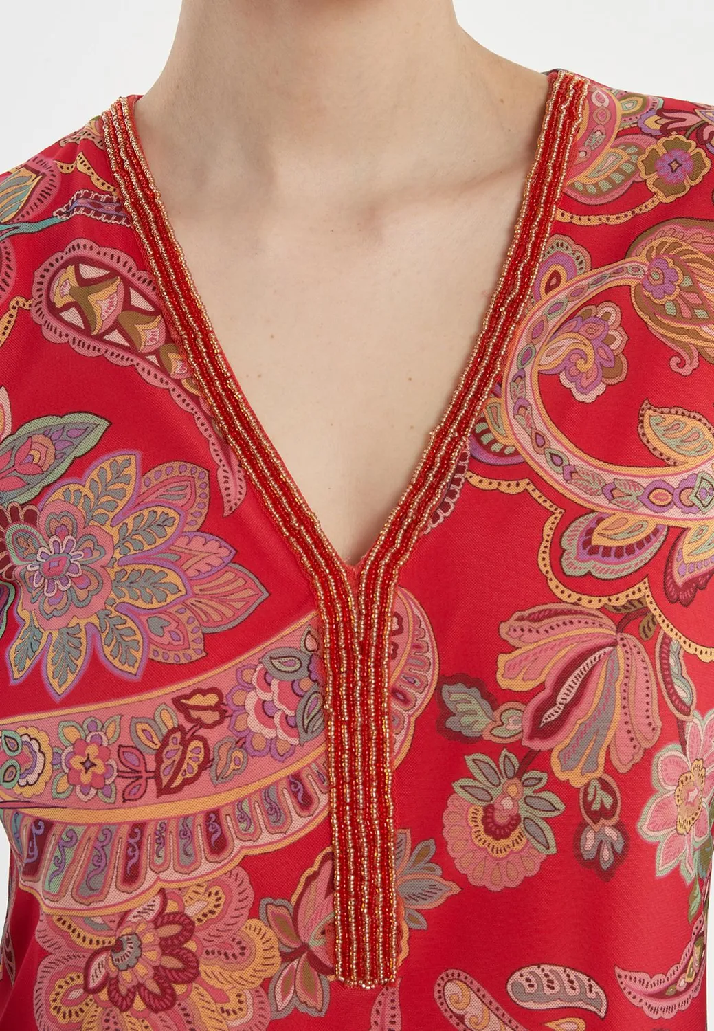 Ana Alcazar Zetana tunica vestito rosso paisley