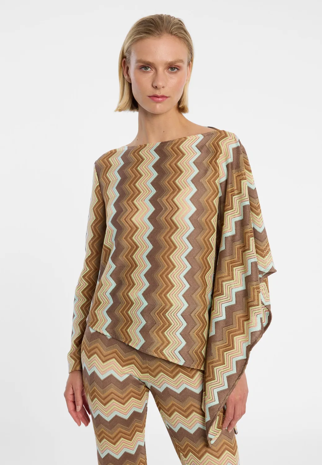 Ana Alcazar Duola top asimmetrico maglia zigzag