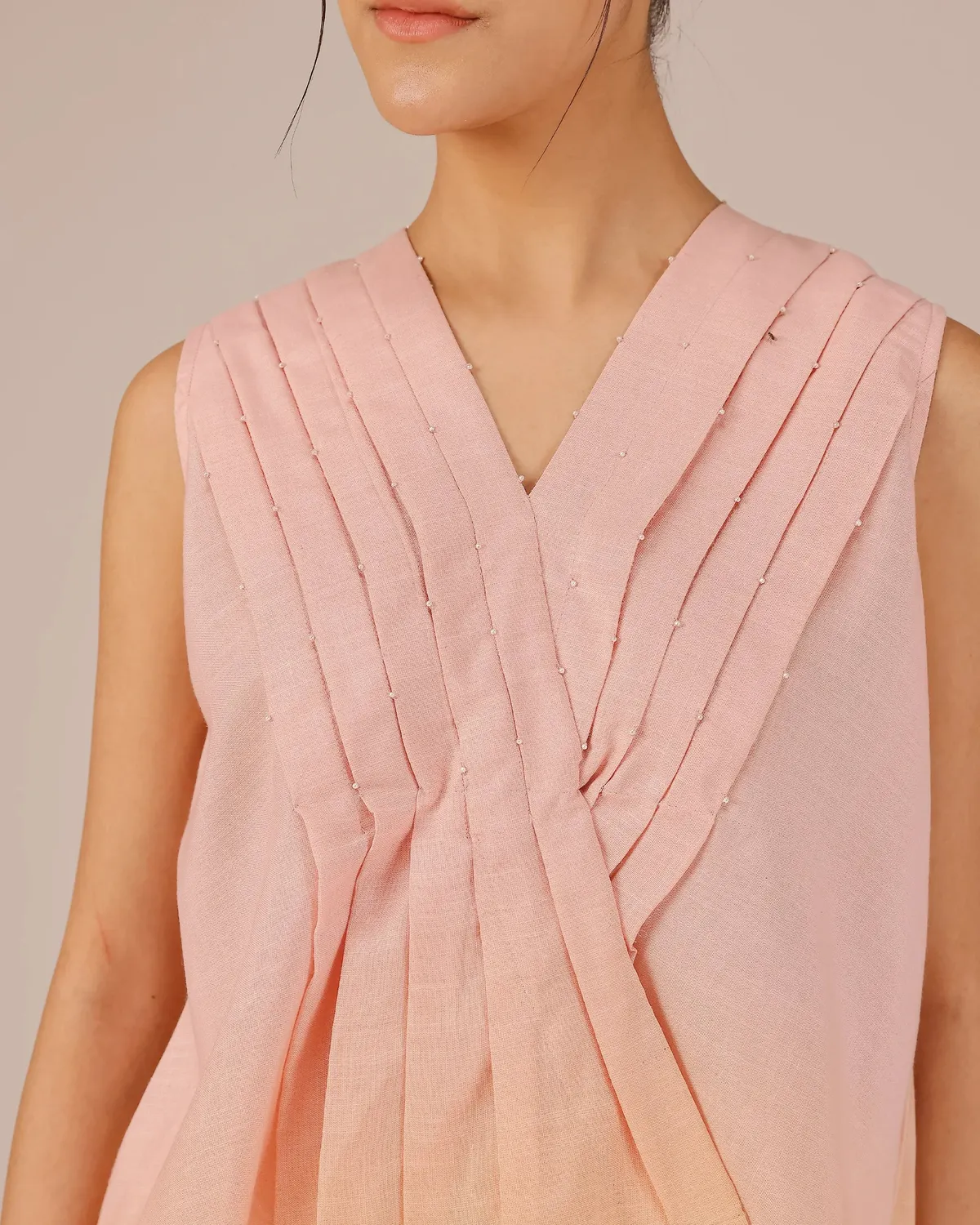 Our Dve Berry Breeze top rosa smanicato lino peplo