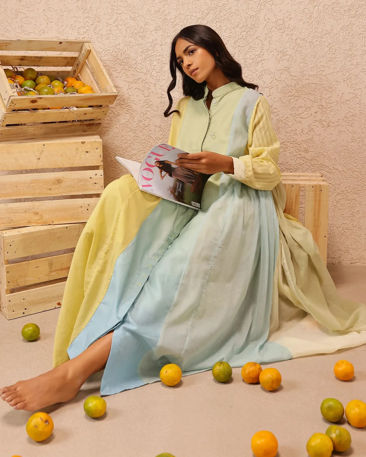 Our Dve Drift Dress vestito verde-blu in lino