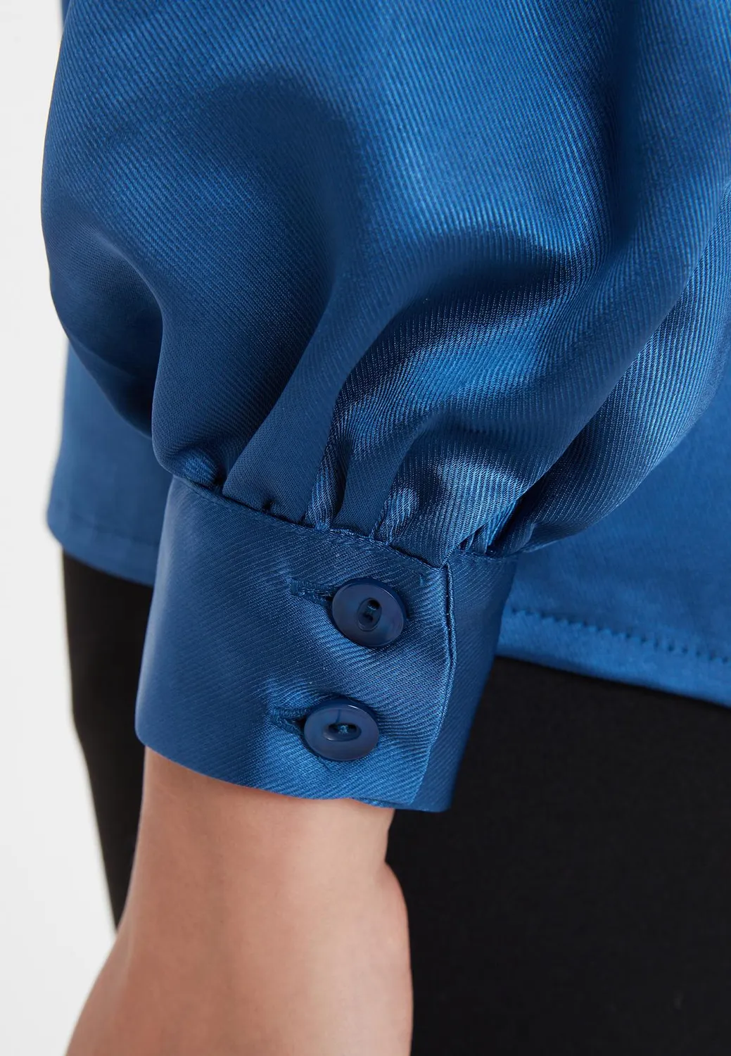 Ana Alcazar Siboni camicia raso blu fiocco