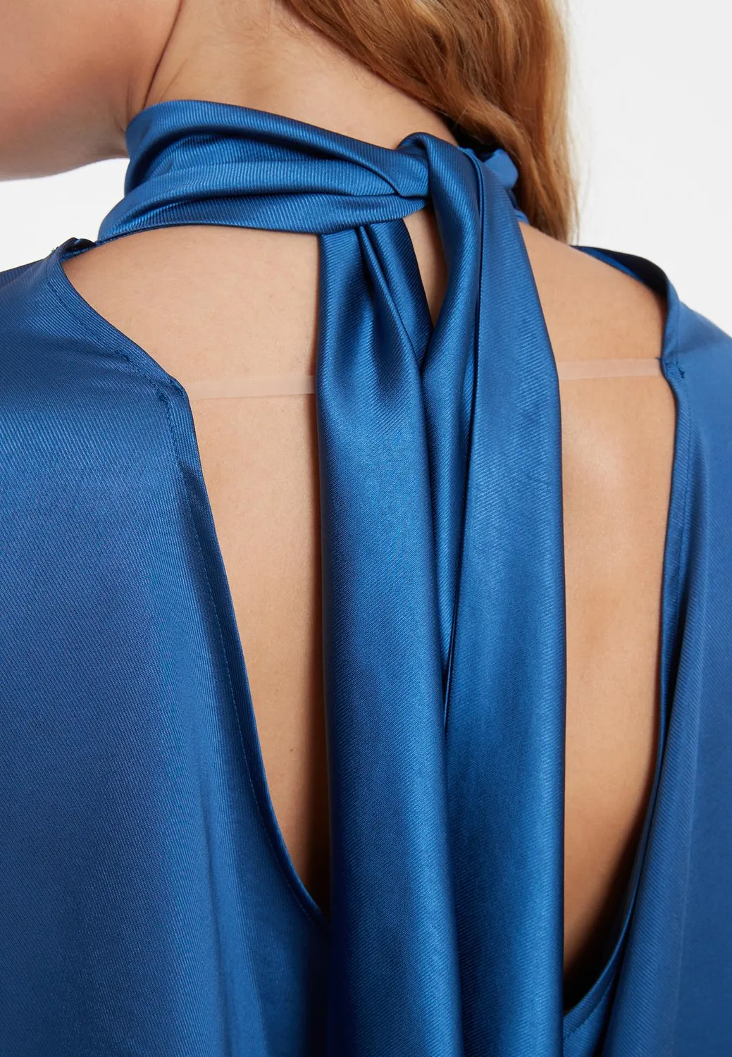 Ana Alcazar Siboni camicia raso blu fiocco