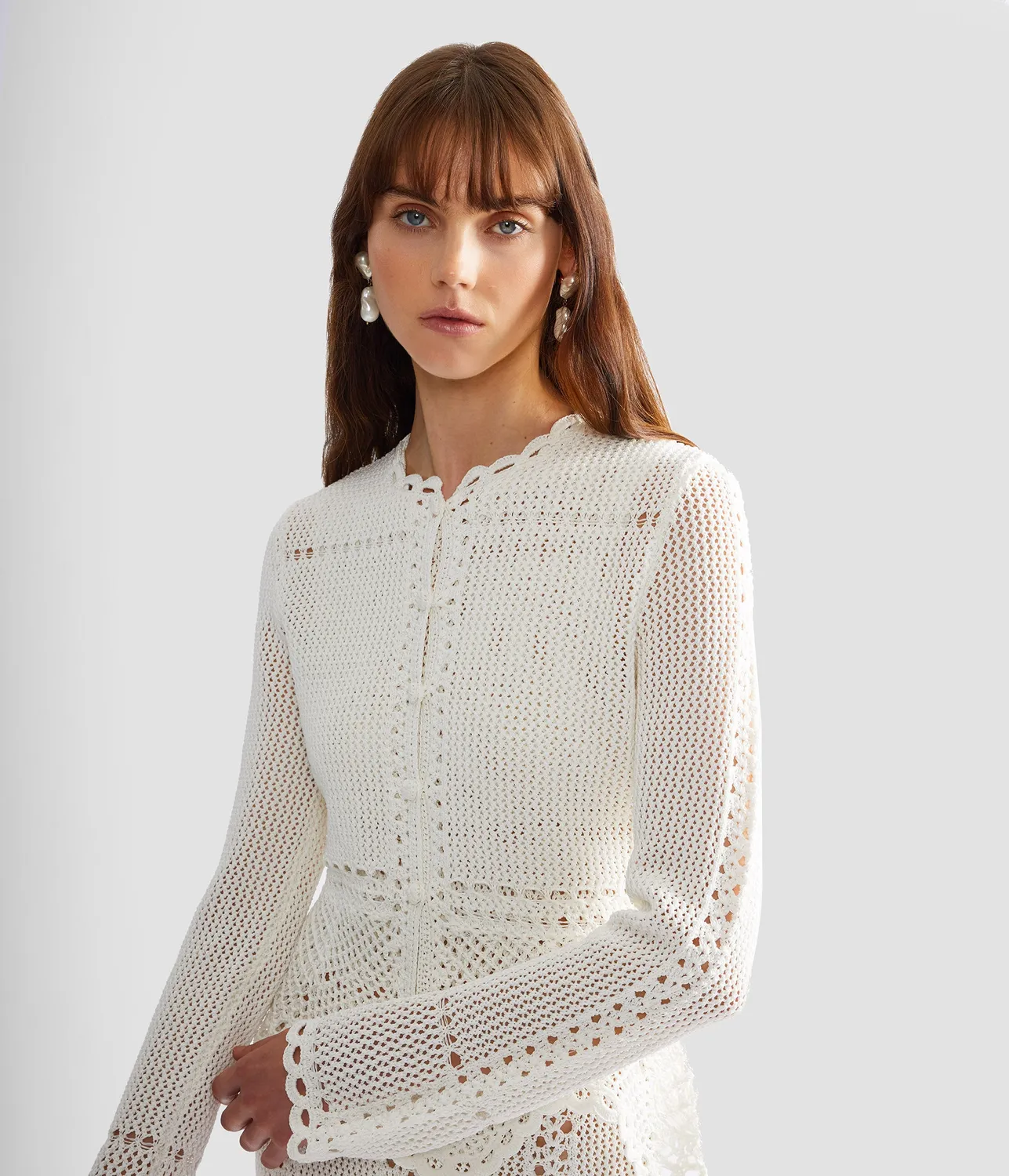 Erdem Cotton Crochet cardigan pizzo peplo bianco