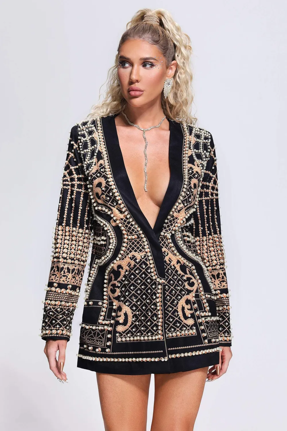 Bella Barnett Dole Pearl abito blazer nero mini perle