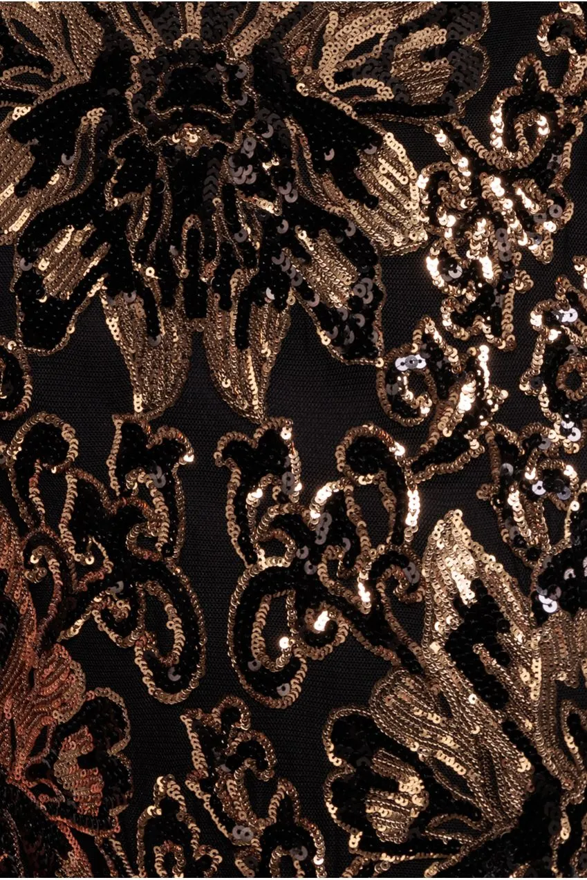 Goddiva Floral Abito Maxi Oro Paillettes
