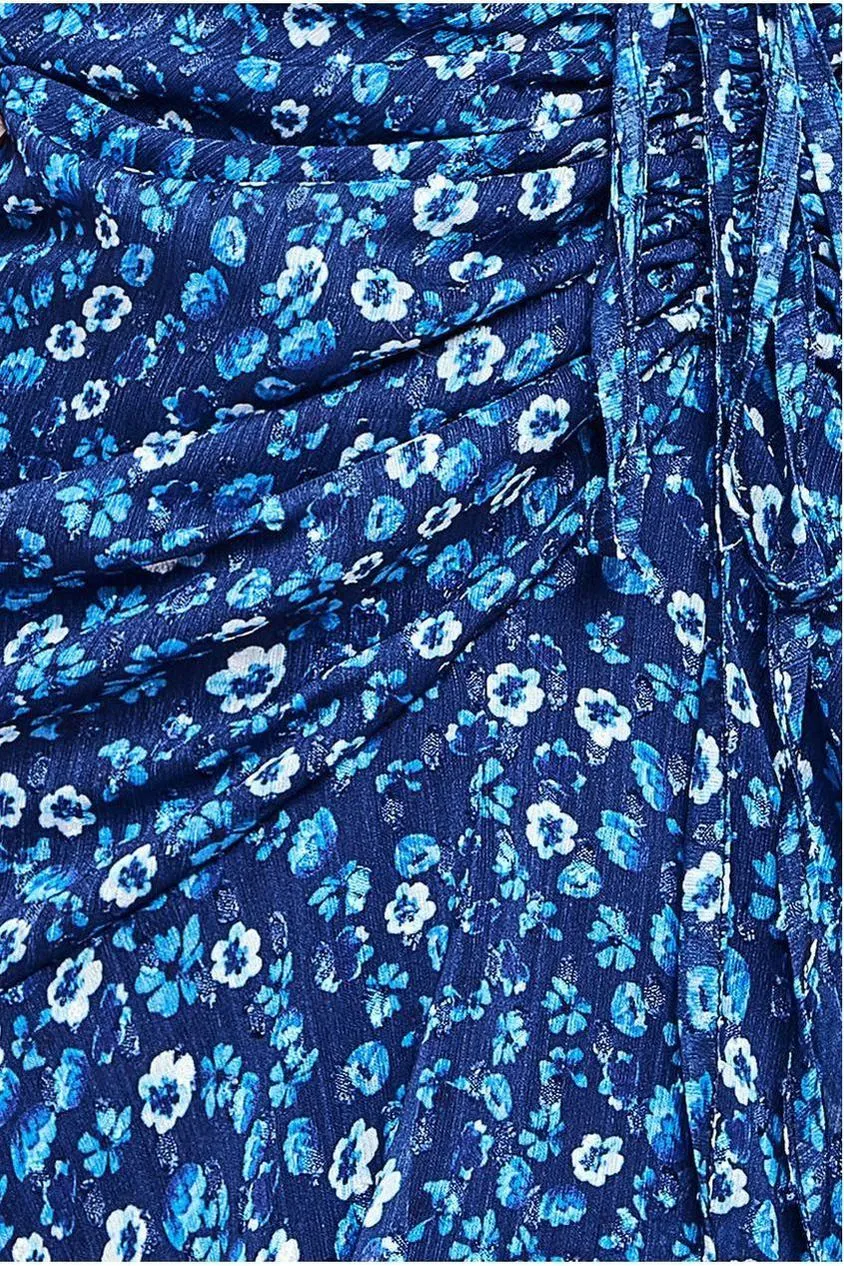 Goddiva Wrap High Low abito midaxi navy fantasia