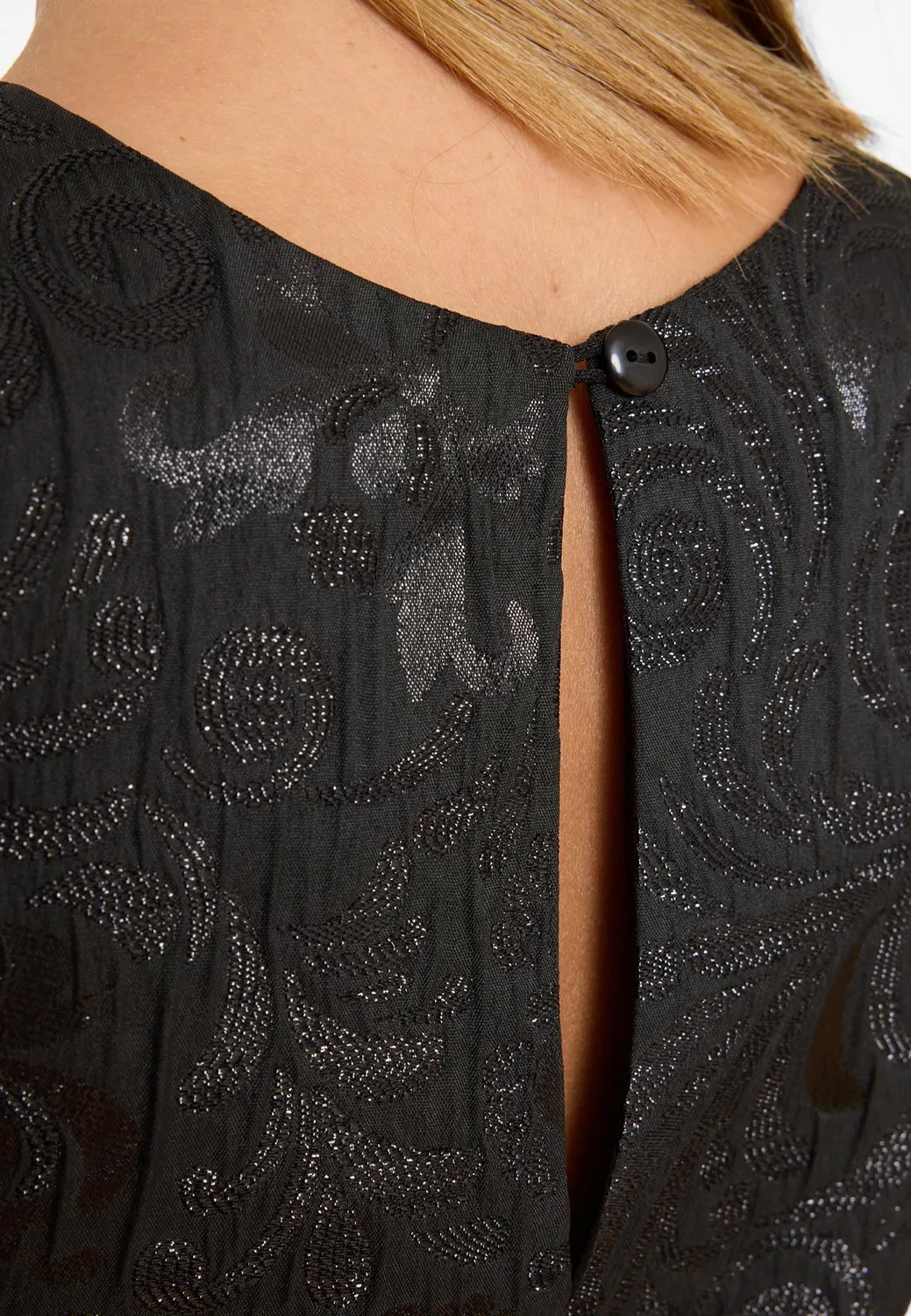 Ana Alcazar Absala top peplum broccato nero floreale