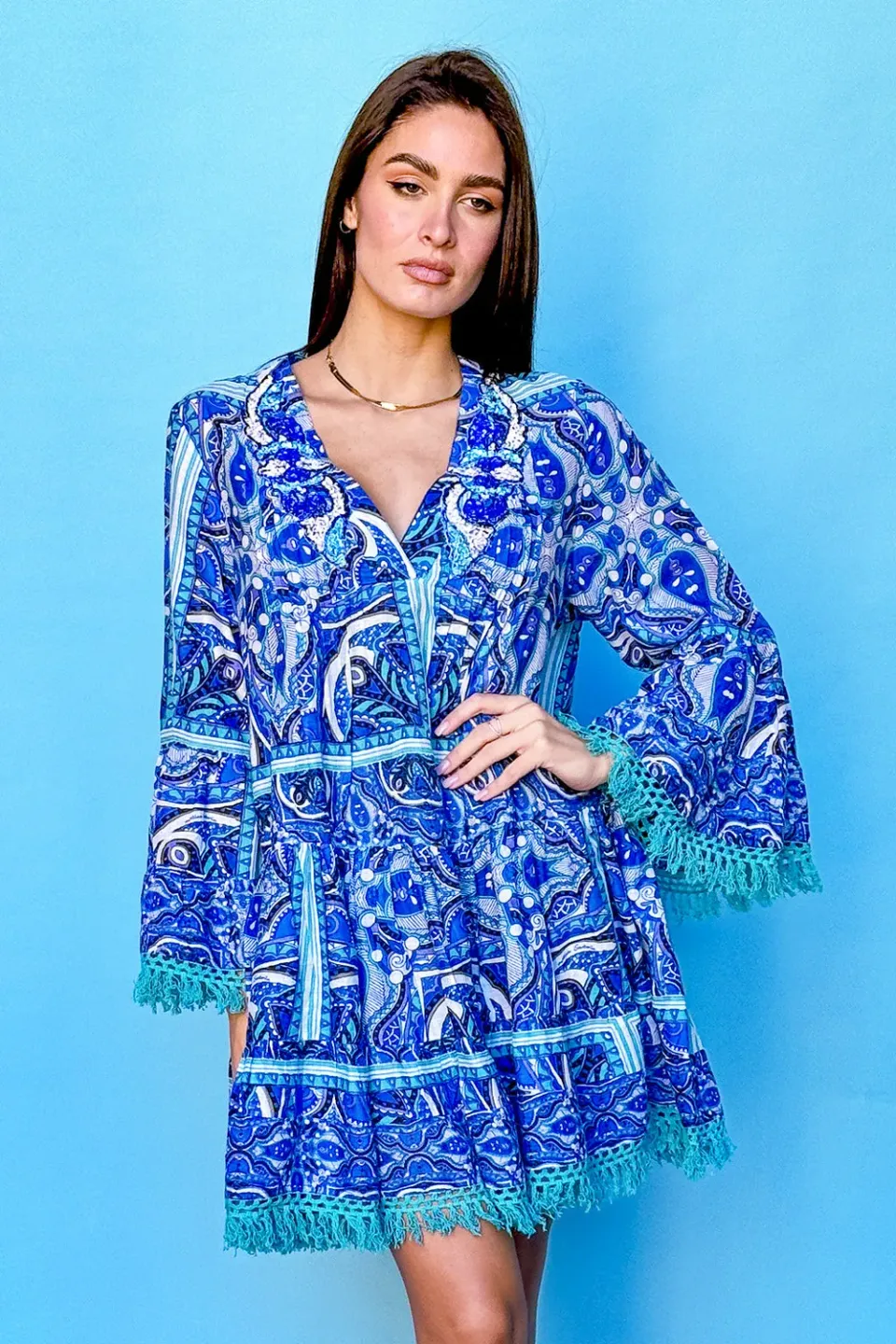 Antica Sartoria Astratto DV1074A abito corto scollo V blu
