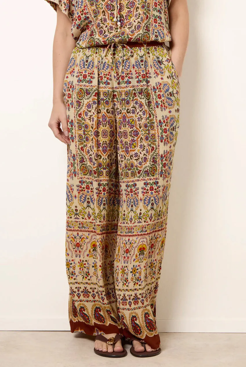 Blue Vanilla Printed Shirred Waist pantaloni fantasia rayon