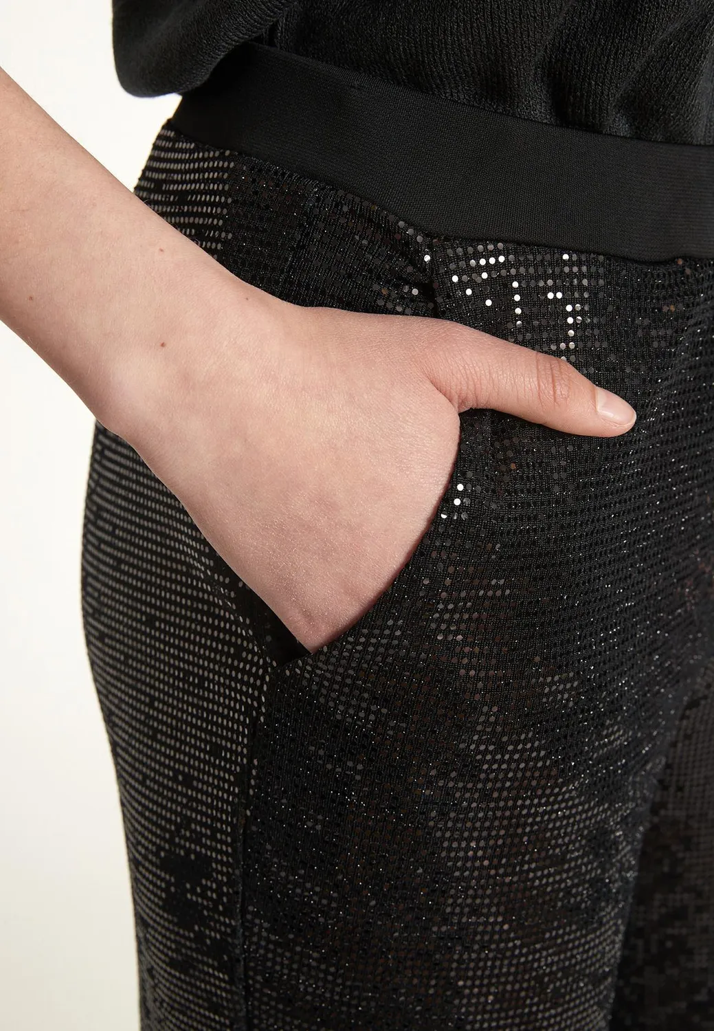 Ana Alcazar Ofyra pantaloni paillettes neri serata