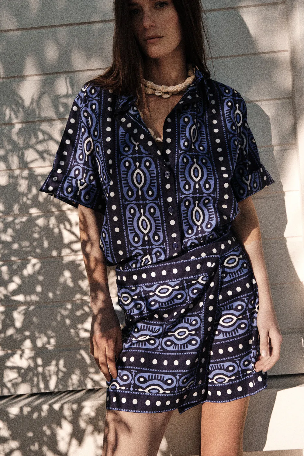 Johanna Ortiz Hunting Roots minigonna blu cotone