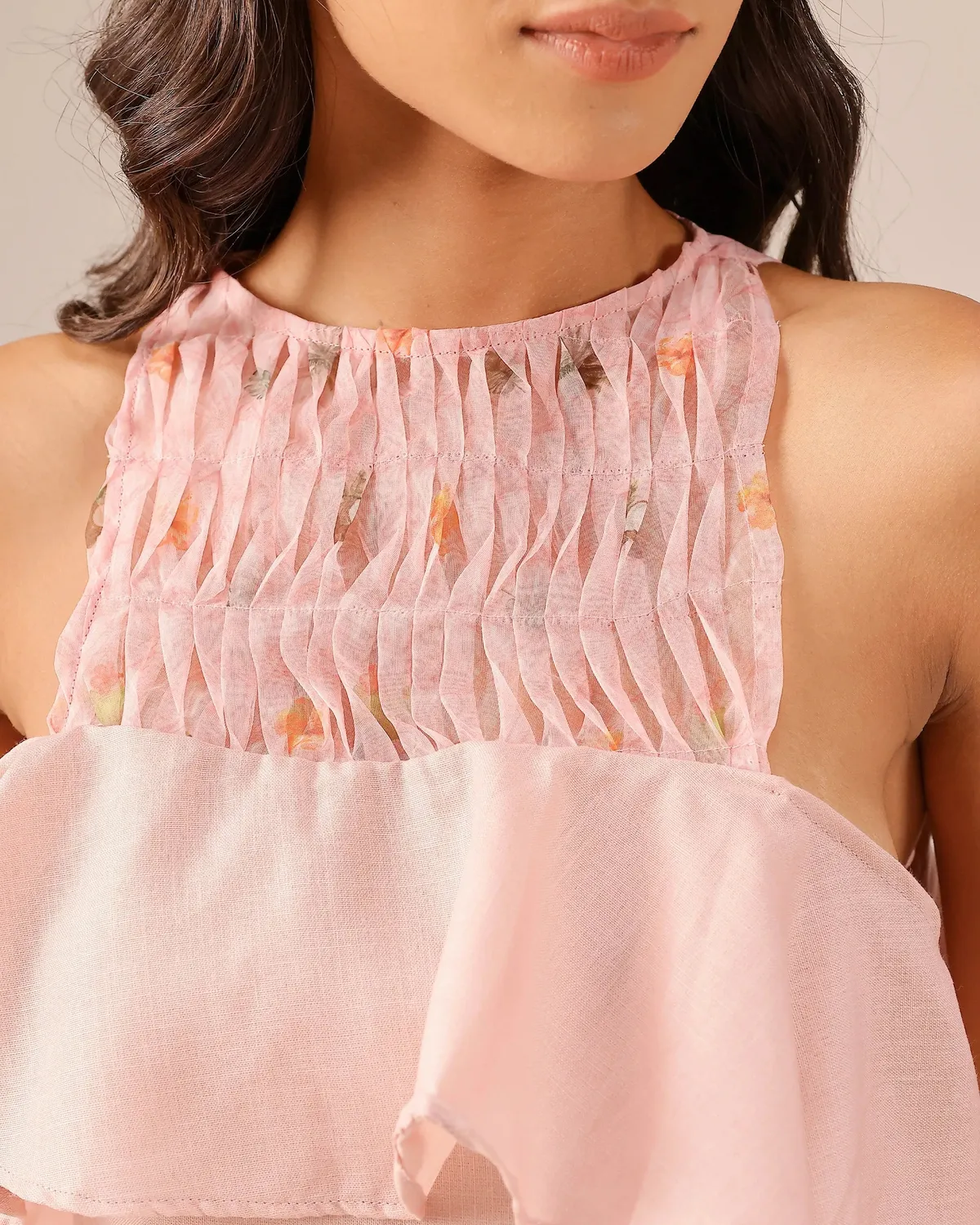Our Dve Palm Pop abito rosa lino halter