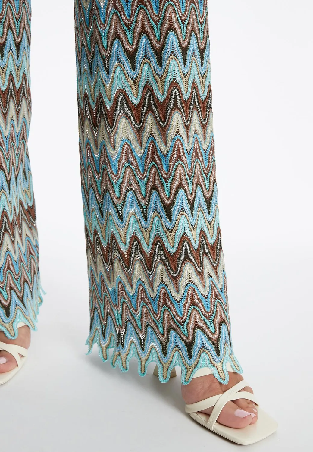 Ana Alcazar Zefoni pantaloni maglia zigzag azzurri