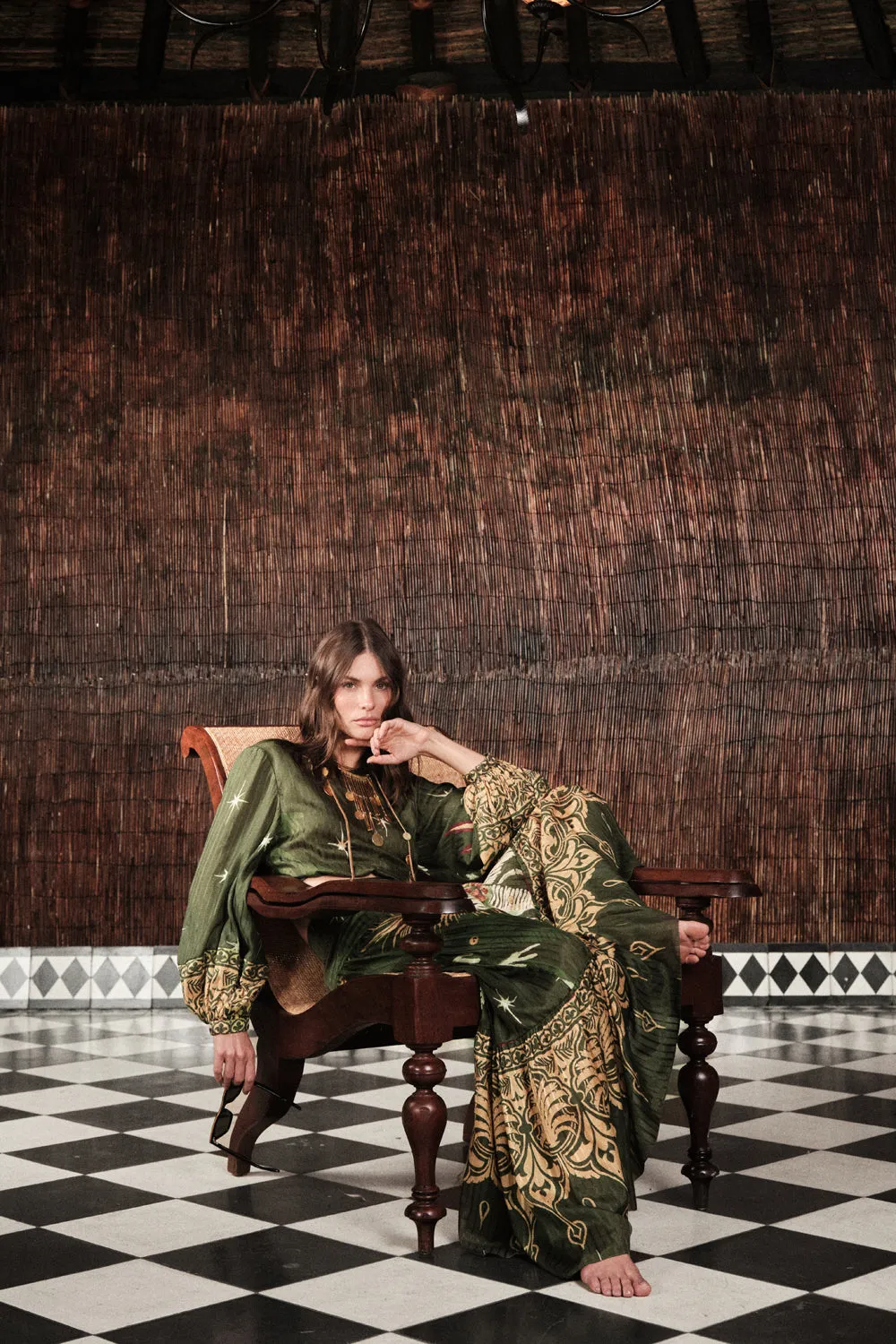 Johanna Ortiz Relatos De Mi Tierra gonna maxi verde seta