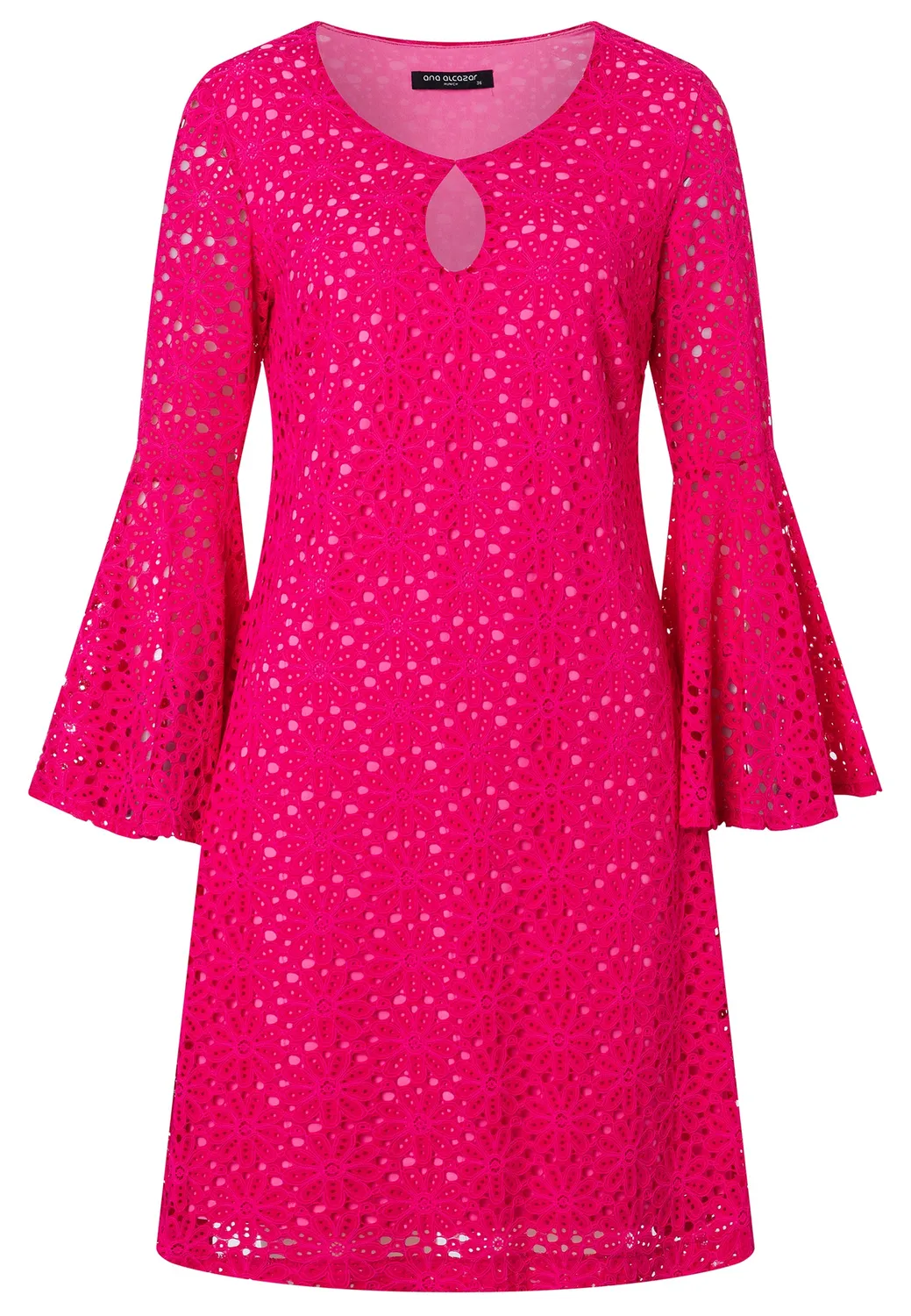 Ana Alcazar Dalis abito pizzo fucsia maniche tromba