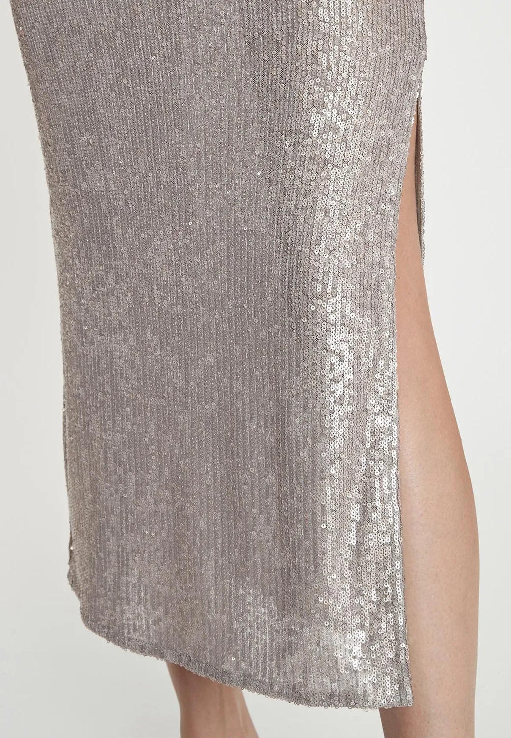 Ana Alcazar Tafia abito midi paillettes argento
