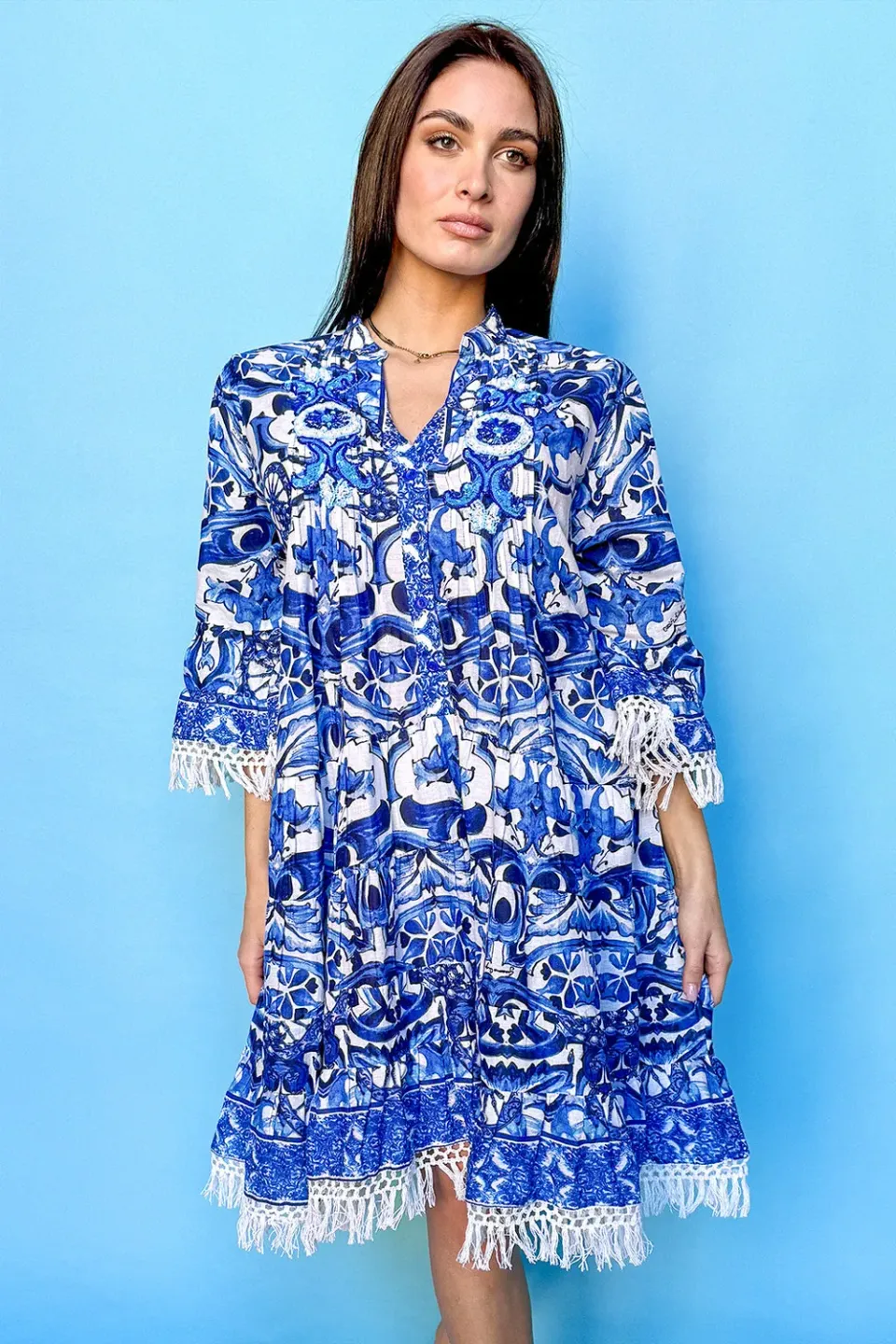 Antica Sartoria DV1087 abito corto blu collo coreana