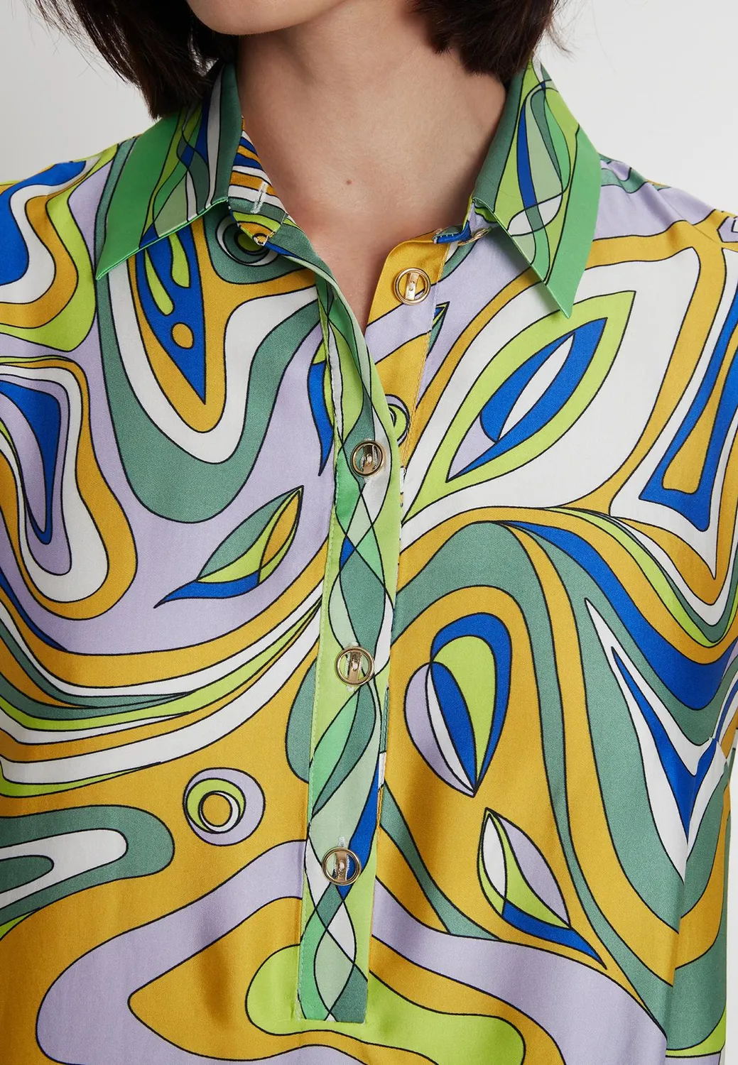 Ana Alcazar Pebola chemisier midi verde satin fantasia