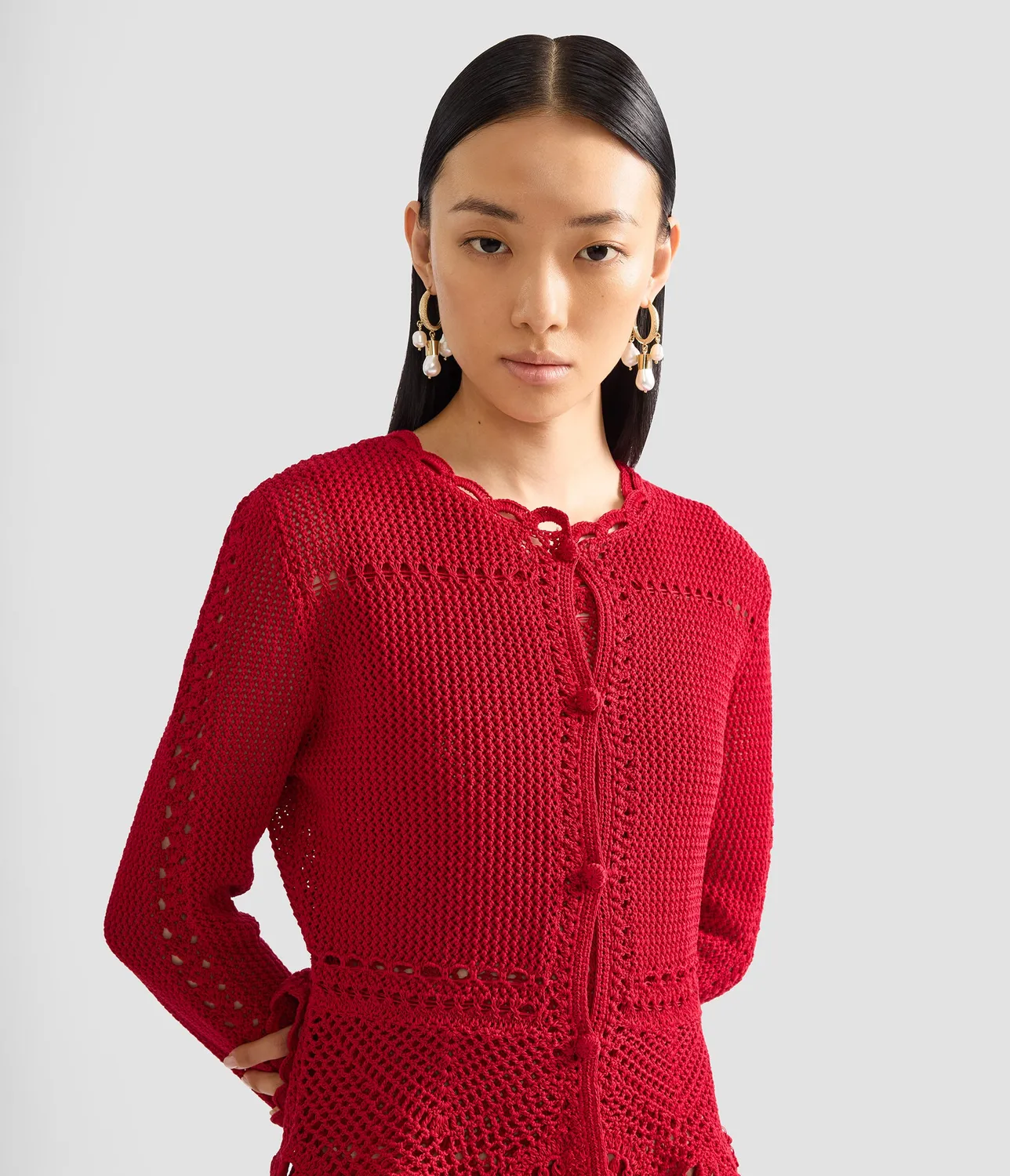 Erdem Cardigan Peplum Uncinetto Cotone Rosso