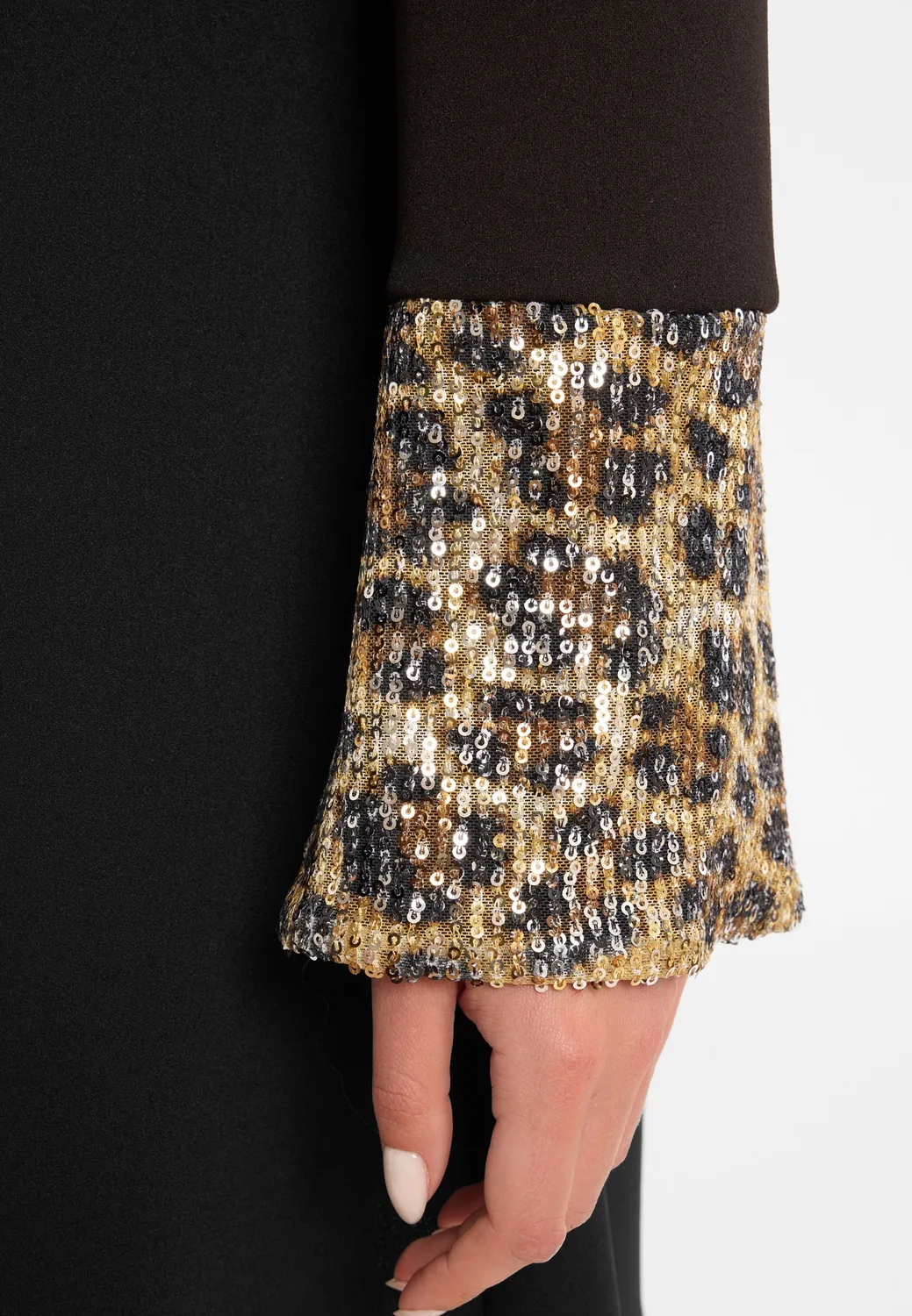 Ana Alcazar Cela mini abito nero paillettes animalier