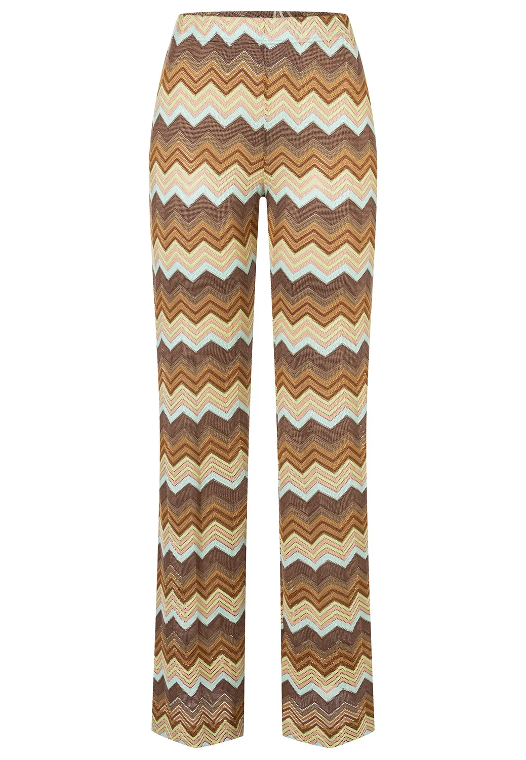 Ana Alcazar Dorea pantaloni a zampa marrone beige zigzag