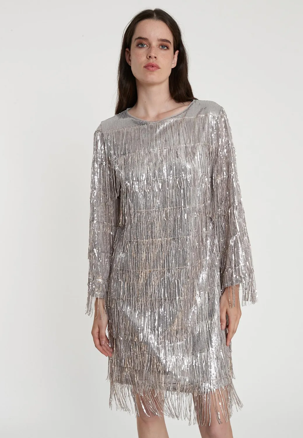 Ana Alcazar Tabora abito cocktail paillettes argento