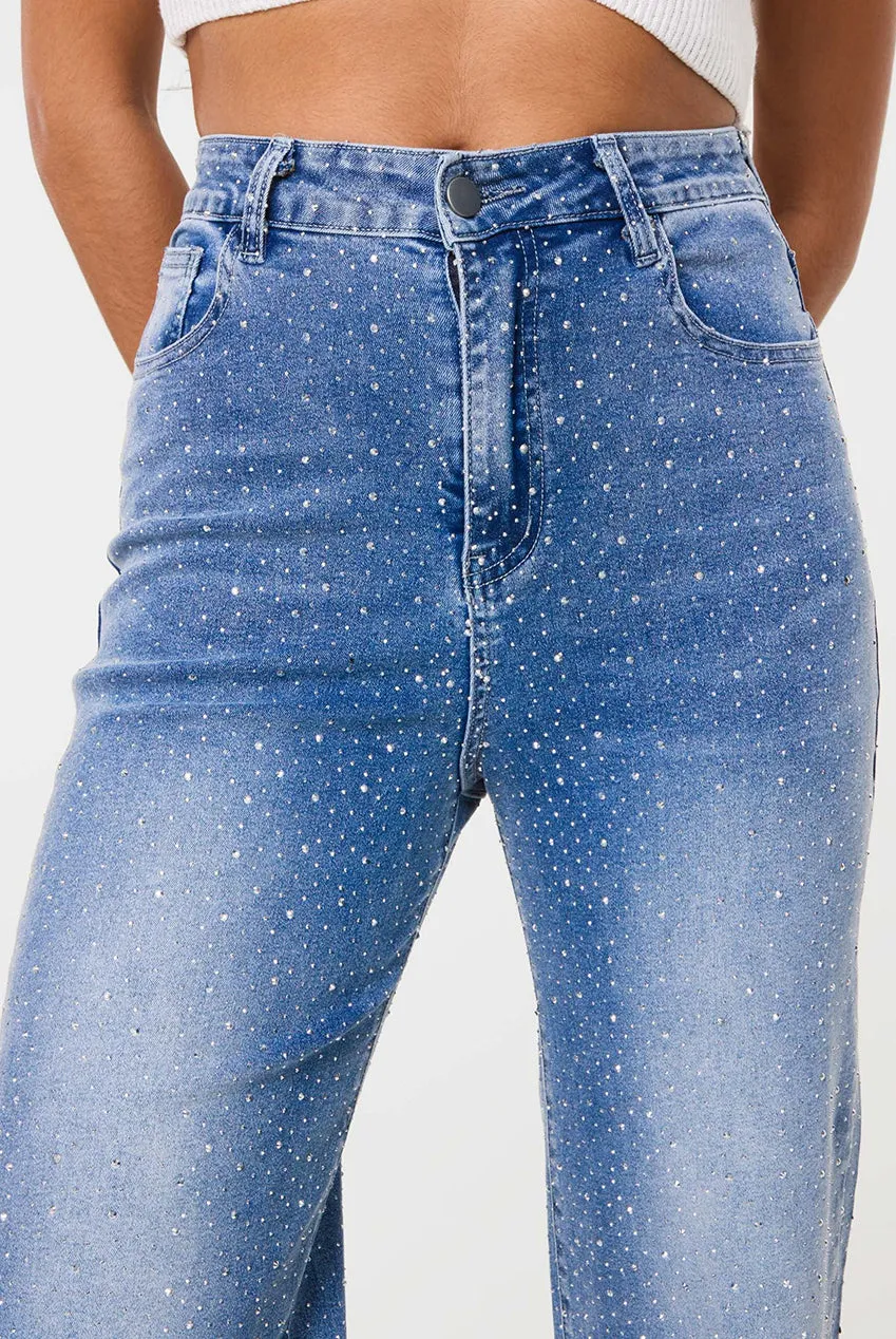 Pink Vanilla Diamante jeans donna denim chiaro strass