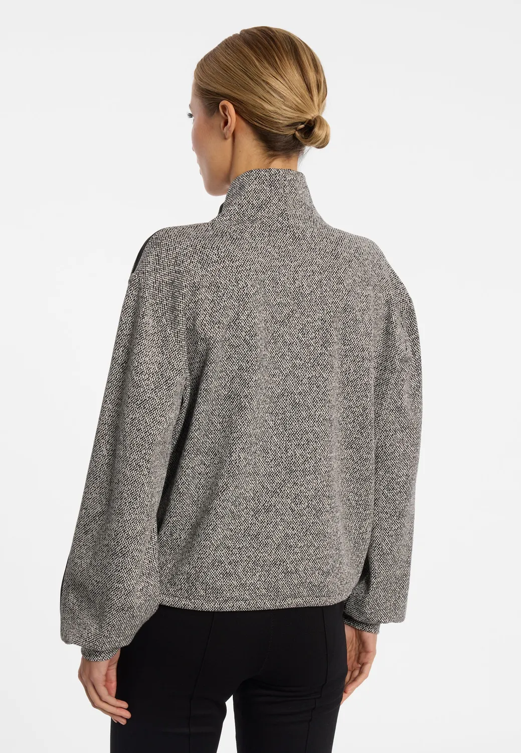 Ana Alcazar Efilaria maglione tweed collo a scialle nero
