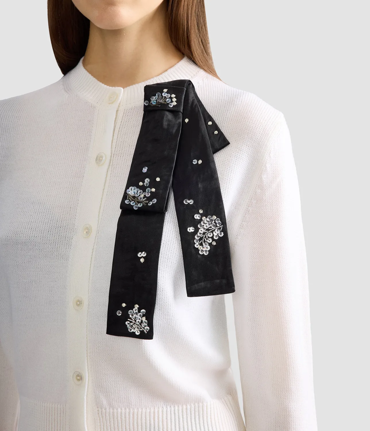 Erdem Cardigan Lana Merino Ricamato Fiocco Nero