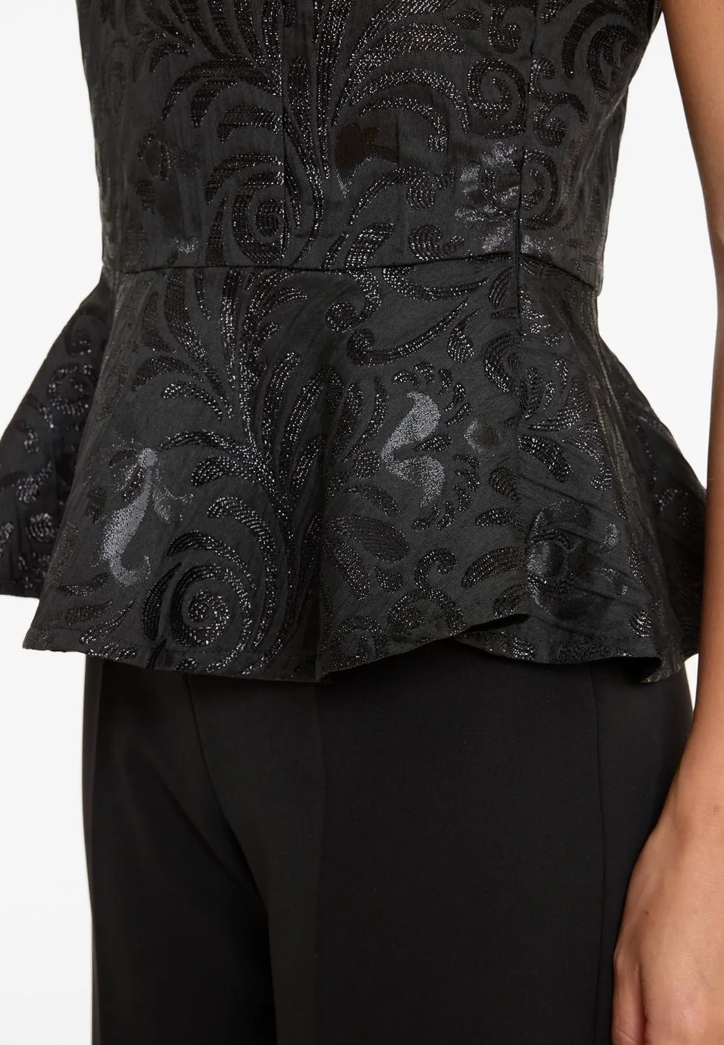 Ana Alcazar Absala top peplum broccato nero floreale