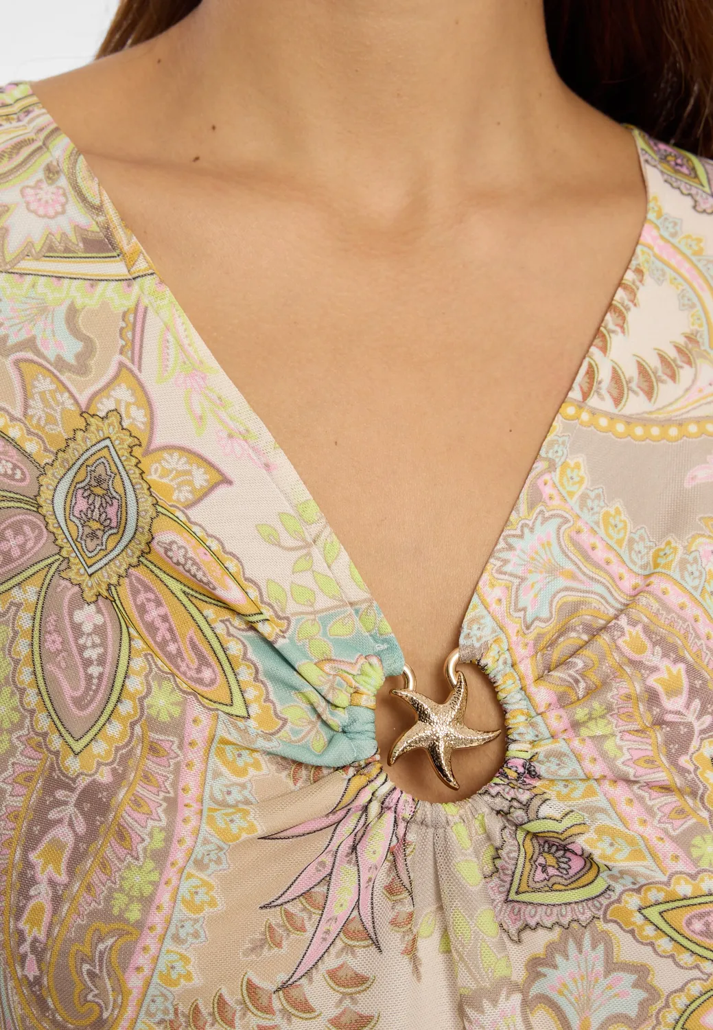 Ana Alcazar Denia abito tunica paisley turchese