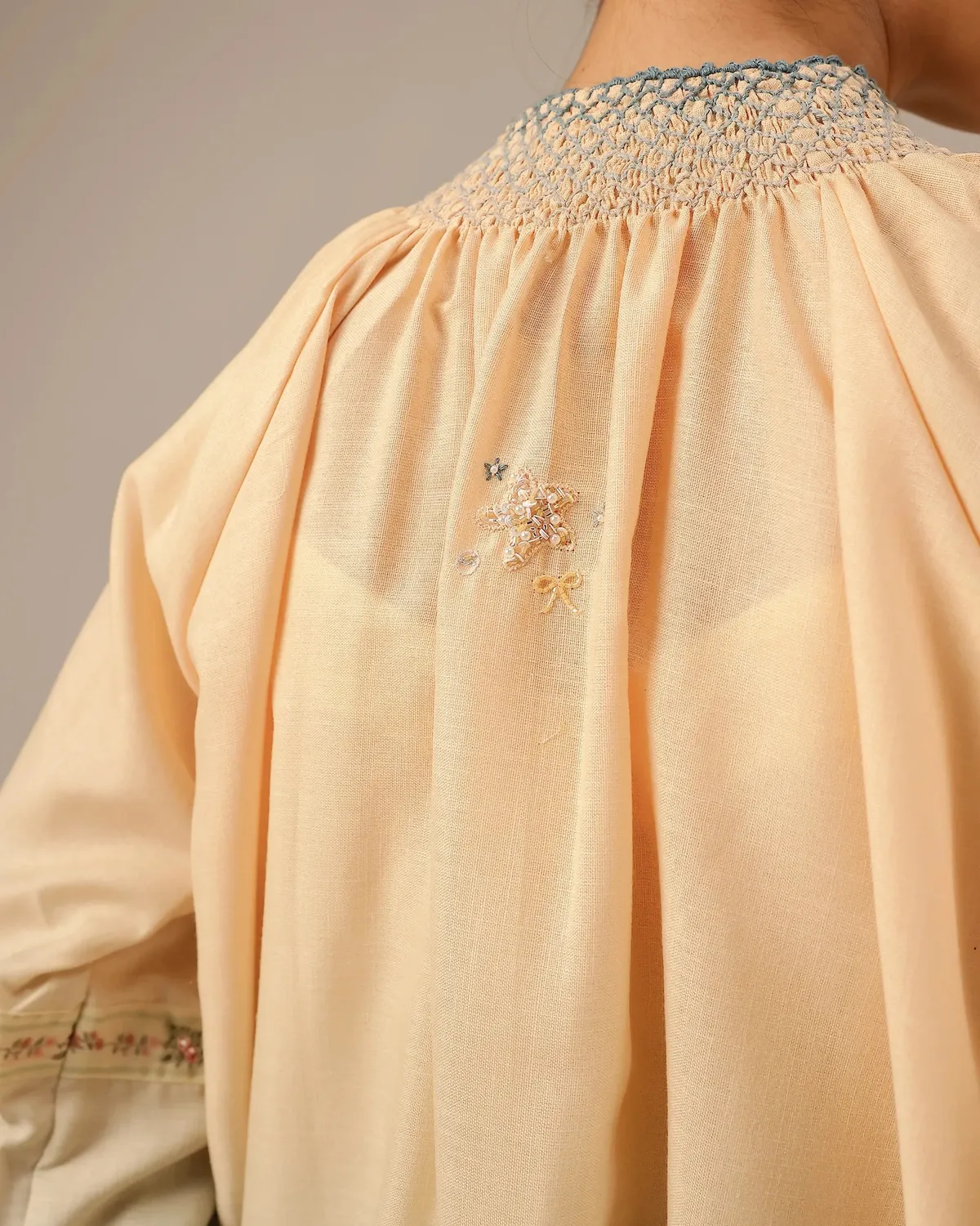 Our Dve Sorbet Abito lino avorio grigio smock