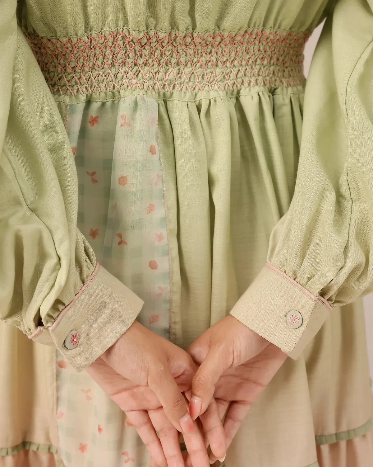 Our Dve Tropical Sorbet Pop Dress abito verde rosa lino