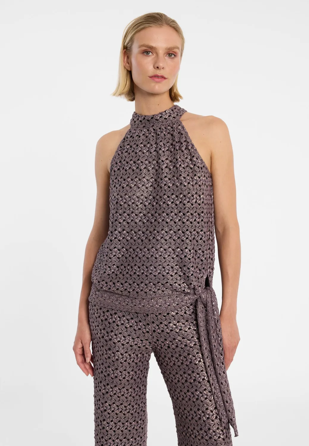 Ana Alcazar Dulia top halterneck marrone lurex