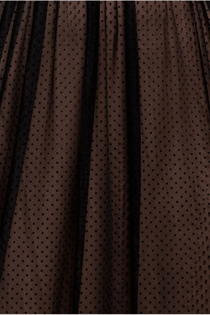 Goddiva Pleated Dobby Mesh abito maxi nero corsage