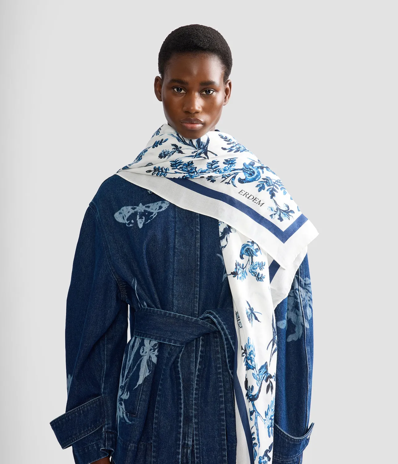 Erdem Printed foulard seta blu 135 cm
