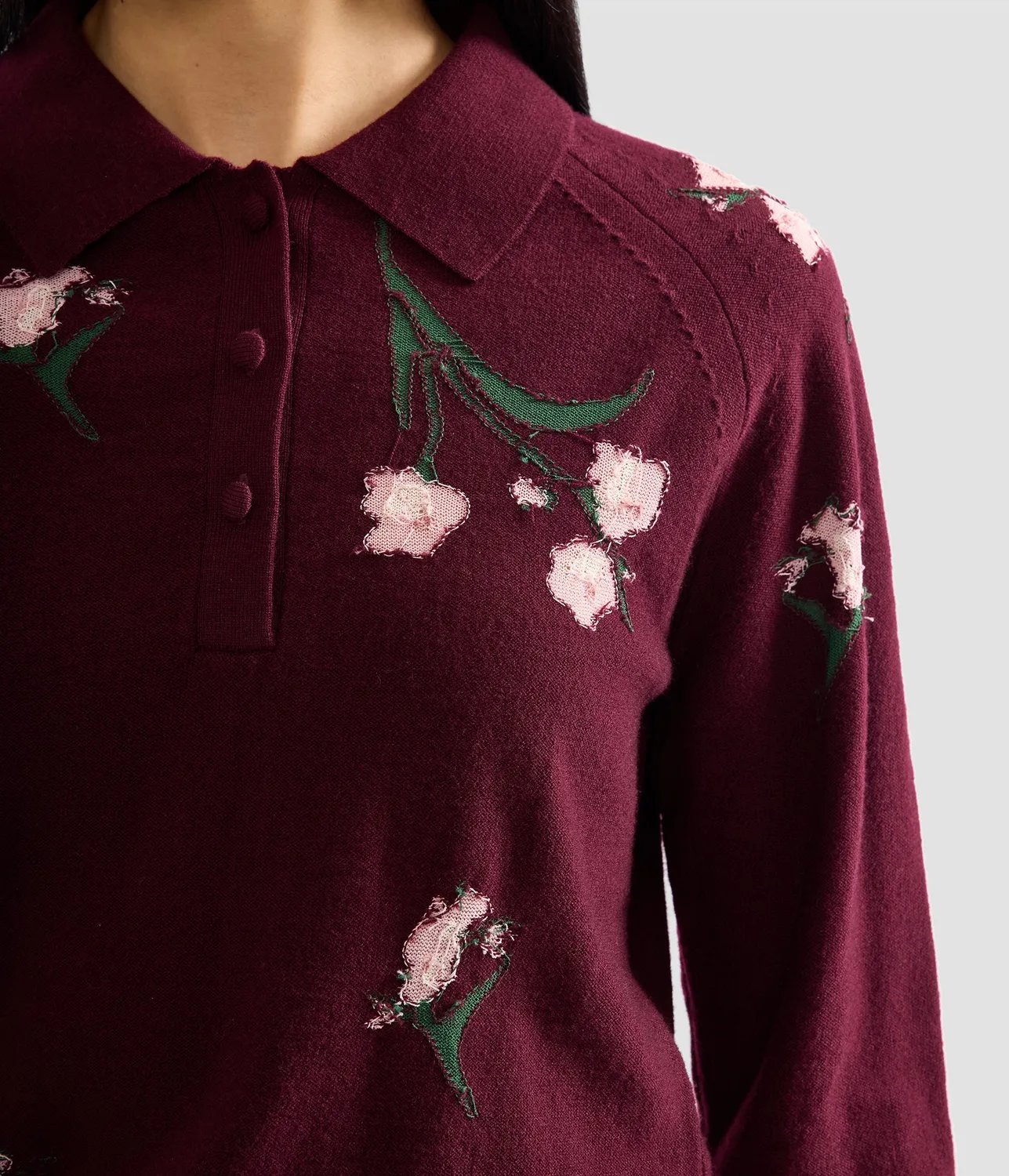 Erdem Merino Wool Floral Knit maglia bordeaux